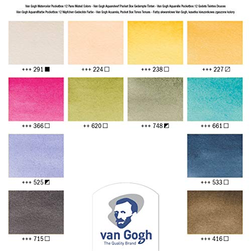 Van Gogh Watercolor Paint Set, Plastic Pocketbox, 12-Half Pan Muted Colors Selection - color: 12 Muted (Plastic Pocketbox), style: Half Pan