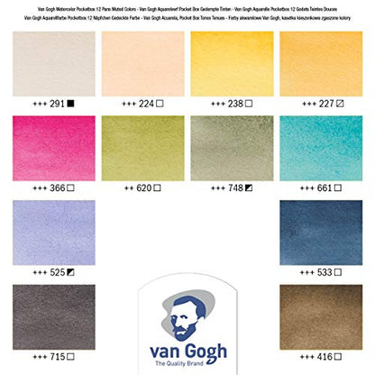Van Gogh Watercolor Paint Set, Plastic Pocketbox, 12-Half Pan Muted Colors Selection - color: 12 Muted (Plastic Pocketbox), style: Half Pan