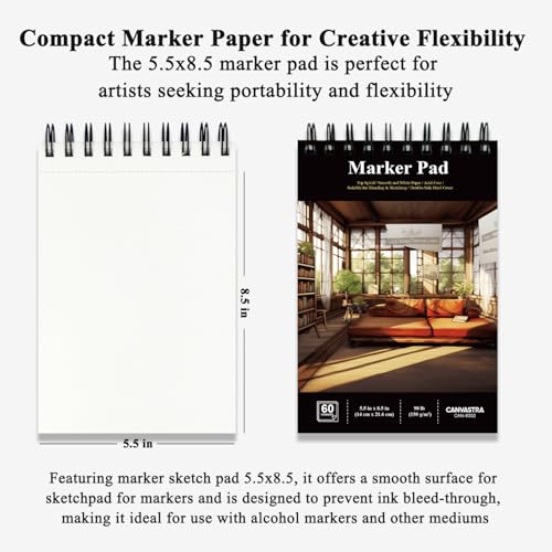 CANVASTRA Marker Sketchbook 5.5x8.5, Small Marker Paper Pad, 90lb/150gsm Paper for Markers, 60 Sheets Sketch Pad for Alcohol Markers, Christmas Gifts for Grandkids. - size: 5.5" × 8.5", 60 Sheets