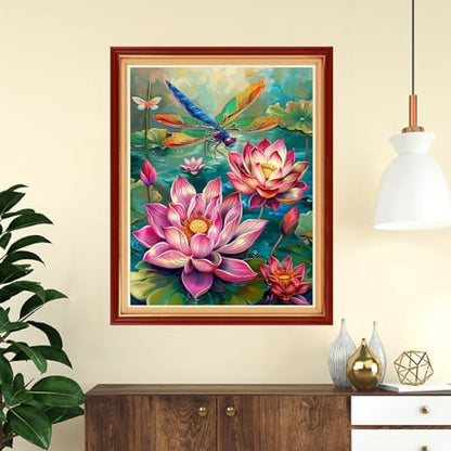 Funchey Stamped Cross Stitch Kits, DIY Cross Stitch Pattern for Adults Beginners Needlepoint Kits Embroidery Kit Arts and Crafts 11CT-Colorful Lotus Dragonfly 16x20 inch - color: Handicraft patterns07