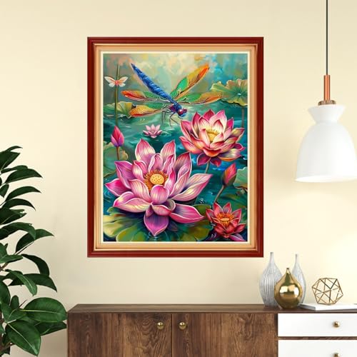 Funchey Stamped Cross Stitch Kits, DIY Cross Stitch Pattern for Adults Beginners Needlepoint Kits Embroidery Kit Arts and Crafts 11CT-Colorful Lotus Dragonfly 16x20 inch - color: Handicraft patterns07