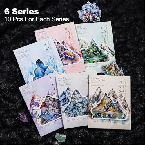 60 Pcs Mountain Holographic PET Stickers Set, Landscape Stickers for Scrapbooking, Journaling and DIY Crafts - color: Over the Mountain