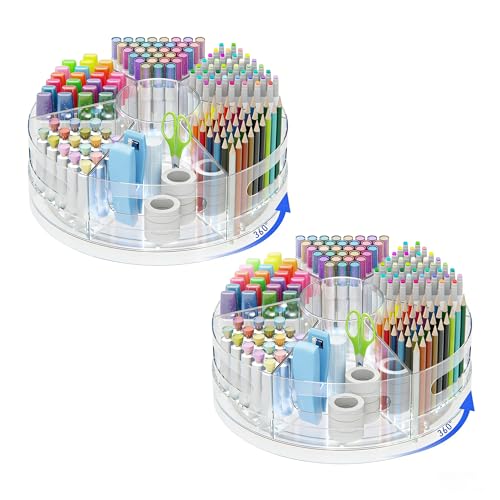 CraftGenes 2 Packs Rotating Clear Acrylic Pen Holder, Marker Organizer - size: 2 Packs