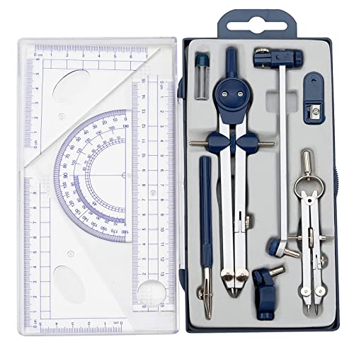 13 Pcs Compass and Protractors Set Math Compass Geometry Tool Metal Geometry Kit Precision Drawing Tool Circle Triangle Ruler Protractor with Storage Case for Kids Architects Engineers Students - color: Light Blue