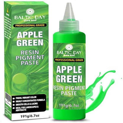 BALTIC DAY Apple Green Epoxy Resin Pigment Paste, Extra Large 191g (6.7oz) – Opaque Resin Colorant, Highly Concentrated Epoxy Dye, Mica Powder Alternative for Resin Art, Jewelry, Tumblers, Crafts & DIY Projects - color: Apple Green