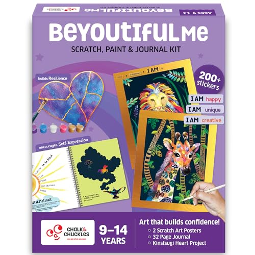 Chalk and Chuckles BeYouTiful Me Art and Craft Kit Ages 8-14, Scratch Art, Creative DIY Gifts for Girls, Boys Age 9, 10, 11, 12 Years, Multiple Activities in a Box