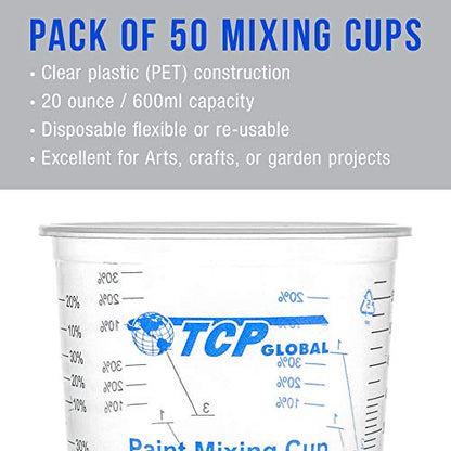 TCP Global 20 oz. (600ml) Graduated Plastic Mixing Cups - Box of 50