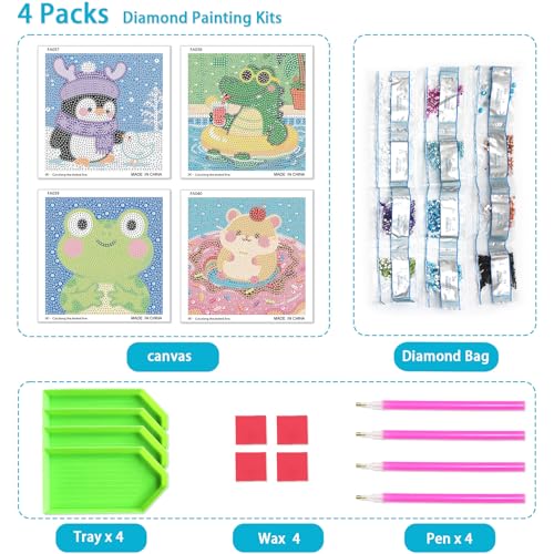 UiSdfuy Diamond Art Kits for Kids, Arts & Crafts Ages 8-12,Diamond Art for Boys Girls,Gem Art 4 Pack Diamond Painting 6"x 6" (Penguin Crocodile Frog) - color: Penguin Crocodile Frog