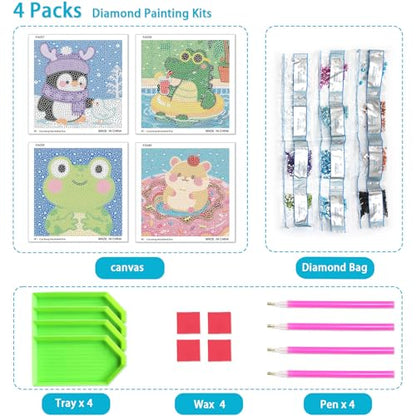 UiSdfuy Diamond Art Kits for Kids, Arts & Crafts Ages 8-12,Diamond Art for Boys Girls,Gem Art 4 Pack Diamond Painting 6"x 6" (Penguin Crocodile Frog) - color: Penguin Crocodile Frog