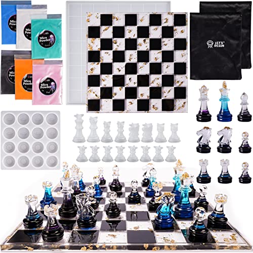 LET'S RESIN Chess Molds for Resin Casting, Upgraded Resin Chess Set Molds | with 16 Piece 3D Full Size Chess Checkers & Chess Board Epoxy Silicone Resin Molds, DIY Chess Board Game, Ideal Gifts