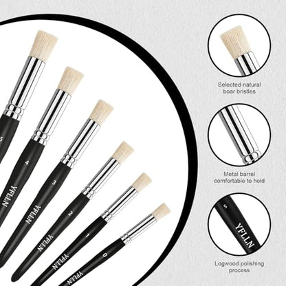 Wooden Stencil Brushes Natural Stencil Bristle Dome Art Painting Brushes Wood Paint Template Brush for Painting On Stencil Projects, Card Making, DIY, Crafts and Acrylic Oil Watercolor Painting Black - color: Black