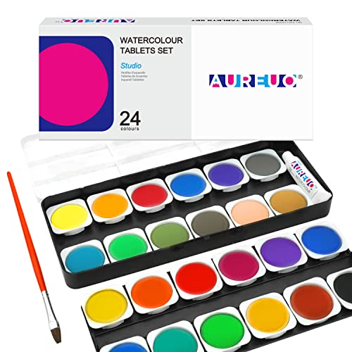 PHOENIX 24 Colors Watercolor Cakes | Plastic Palette & Paint Brush Non Toxic Paint Travel Watercolor Kit for Adults, Beginners - color: 24 Cakes