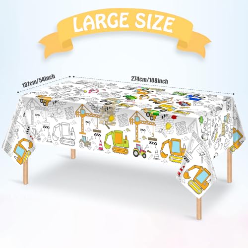 Giant Construction Party Coloring Tablecloth for Kids - Huge Construction Theme Table Cover Large Dump Truck Vehicle Painting Poster for Children Birthday Party Supplies 54x108 Inch - color: Construction