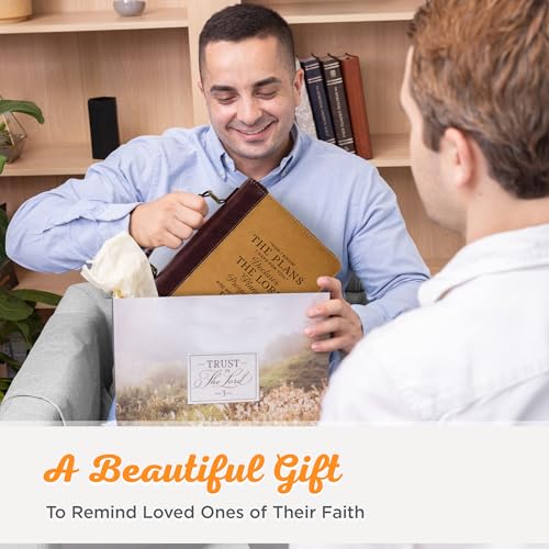 Christian Art Gifts Classic Vegan Leather Bible Cover for Men & Women: Hope & Future Encouraging Scripture Verse, Debossed Design, Sturdy Easy Carry Case, Pockets, Pen Loops Storage, Brown/Tan, Large - size: Large
