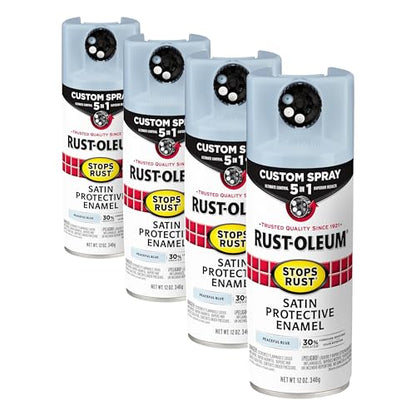Rust-Oleum 376882 Stops Rust Custom Spray 5-in-1 Spray Paint, 12 oz, Satin Peaceful Blue (Pack of 4) - color: Satin Peaceful Blue, size: 12 Ounce (Pack of 4)