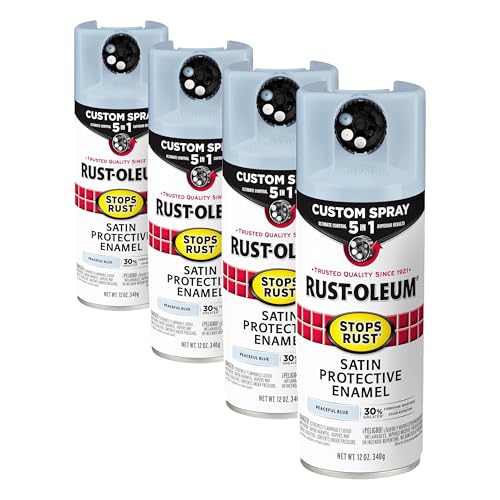 Rust-Oleum 376882 Stops Rust Custom Spray 5-in-1 Spray Paint, 12 oz, Satin Peaceful Blue (Pack of 4) - color: Satin Peaceful Blue, size: 12 Ounce (Pack of 4)