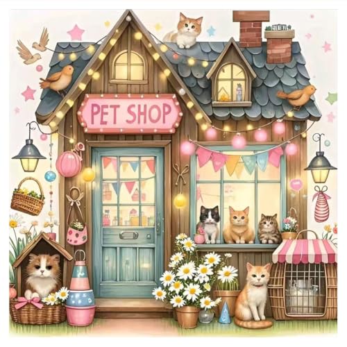 hill froeistung Pet Store Diamond Art Painting Kits for Adults | Cat Diamond Art Kits for Beginners, 5D DIY Round Full Drill Diamond Dots Gem Art Craft for Home Decor Gift 12x12inch - color: HF-A129