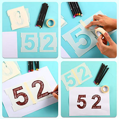 20 Pieces Curb Stencil Kit 0-9 Address Number Reusable Plastic Numbers Stencils with 2 Rolls Masking Tape for Painting Address in Wall Wood Road Mailbox(3 Inch Height) - size: 3 Inch Height