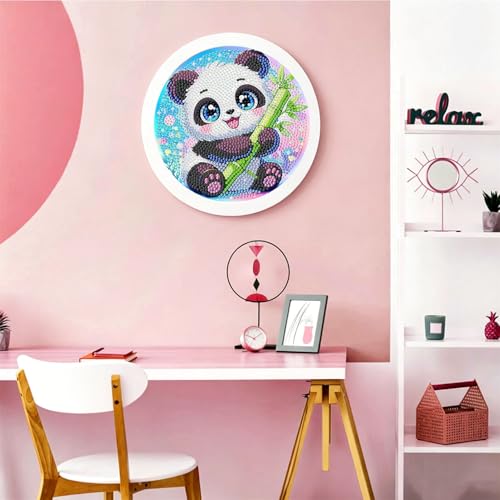 Arttoplus Panda Diamond Art Kits for Kids with Round Frame 8x8 inch - color: CC1127-US