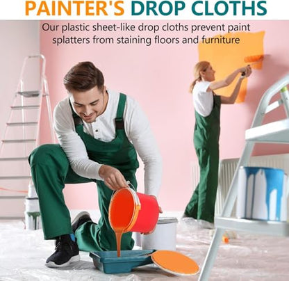 12x9 ft Plastic Drop Cloths, 3-Pack Disposable Painter's Sheeting for Floor, Furniture, Painting,Car & Renovation Protection (3 Pack) - color: 3 PACK