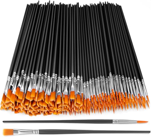 AROIC 200 Pcs Acrylic Paint Brushes, Round Flat Tip Nylon Hair Brush Bulk - color: Black, size: 100Flat +100Fine