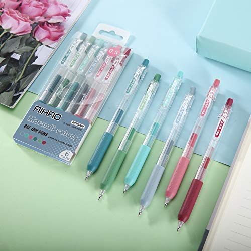 AIHAO Drawing Gel Ink Pens, Fine Point Gel Pens, 0.5mm, Morandi Colors, Journaling, Adult Coloring, Note Taking for School Office & Home - size: 6 Count (Pack of 1)