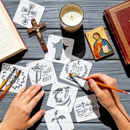72 PCS 3x3 Inch Religion Christian Stencils for Painting - Religious Jesus Christ Cross Angels God Reusable Painting Templates on Wood, Glass, Fabric, Window Door Decor DIY Decoration - style: 72PCS Religion