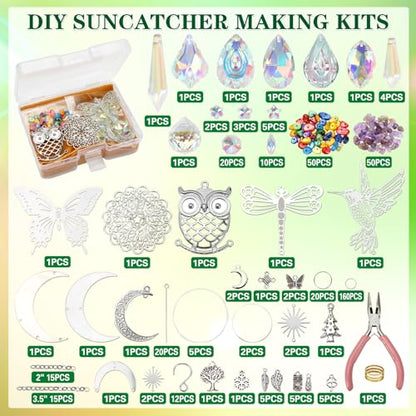 DIY Suncatcher Kit 460pcs Sun Catchers Supplies Arts and Crafts for Adults | Hanging Prism Sun Catcher with Crystals Ball Indoor Window Home Outdoor Garden Wedding Birthday Party Festival Decor Gifts