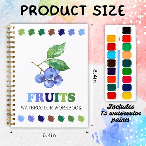 Fruit-Themed Watercolor Workbook, Water Coloring Book, 12 Different Patterns of DIY Designs, Summer Fruit Painting Book for Beginners, Stress Relieving and Relaxing Art Gift (Fruit) - color: Blue-Fruit