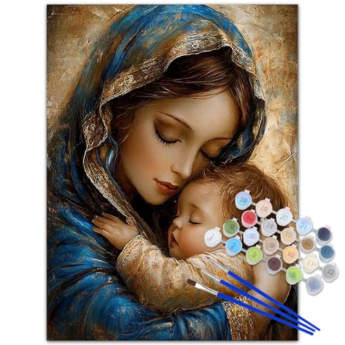 NAIMOER Mother and Child Paint by Numbers Kits for Adults Beginner, Color by Numbers on Canvas Painting Craft Kits for Adults Without Frame, Easy Paint DIY Acrylic for Home Wall Decor 12 X16 Inch - color: Mother
