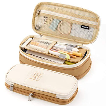 EASTHILL Big Capacity Pencil Pen Case Office College School Large Storage High Capacity Bag Pouch Holder Box Organizer Khaki - color: Khaki