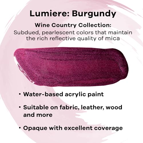 Jacquard Lumiere 8oz Fabric Paint Burgundy - Metallic Paint for Fabric, Leather, Canvas, Paper and Wood - Light-bodied Metallic Acrylic Paint - Lightfast & Vibrant Metallic Acrylic Paints - color: Burgundy, size: 8 Fl Oz (Pack of 1)