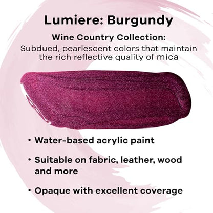Jacquard Lumiere 8oz Fabric Paint Burgundy - Metallic Paint for Fabric, Leather, Canvas, Paper and Wood - Light-bodied Metallic Acrylic Paint - Lightfast & Vibrant Metallic Acrylic Paints - color: Burgundy, size: 8 Fl Oz (Pack of 1)