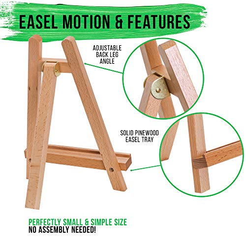U.S. Art Supply 8" x 8" Stretched Canvas, 10.5" Small Wooden Tabletop Easel