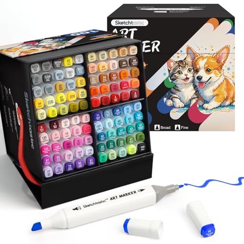 Alcohol Markers Dual Tip Marker Set, 100 Vibrant Colors for Adults, No Bleed Colors for Artists, Based Markers for Coloring Books, Sketching and Art Projects - color: 100 Colors