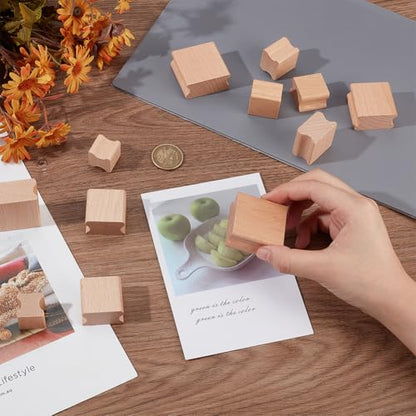 BENECREAT 40Pcs Wooden Stamp Blocks, 5 Sizes Blank Rubber Stamp Mounts with Rubber Stamp Sheet, Laser Engraving Rubber Seal Accessories for Crafts DIY