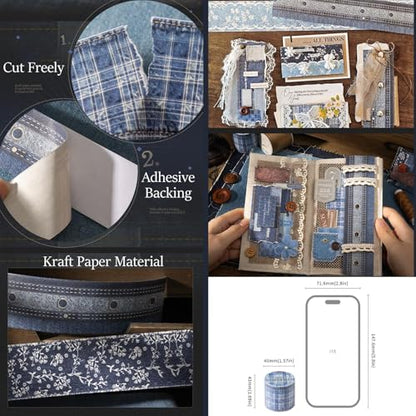 PET Washi Tape Stickers for Journaling Supplies,Denim Journal Tape Stickers - color: Denim