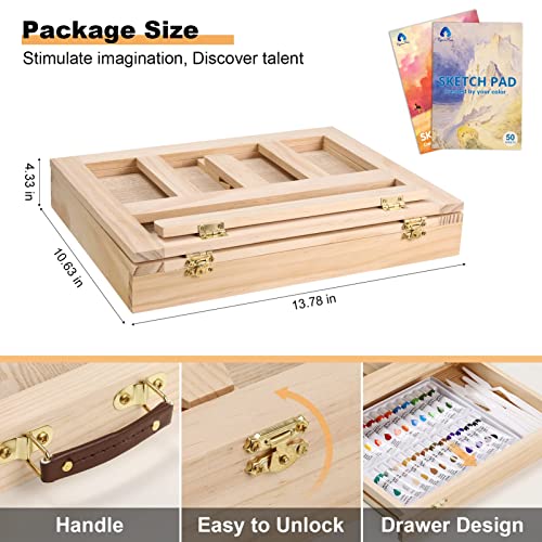 Watercolor Paint Set with Wooden Tabletop Easel, Portable Painting Supplies