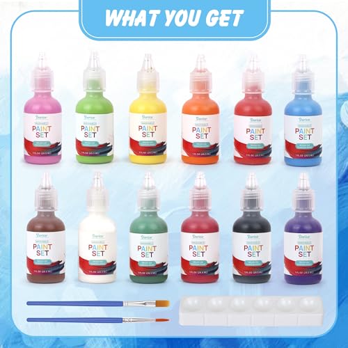 Darice Washable Tempera Paint for Kid, 12 Colors - Non-Toxic Kids Paint with Brushes & Pallete in a reusable Storage Case - Great for Art Projects, Crafts, and Classroom Paint Set, 1oz Paint Bottles