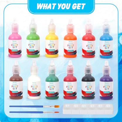 Darice Washable Tempera Paint for Kid, 12 Colors - Non-Toxic Kids Paint with Brushes & Pallete in a reusable Storage Case - Great for Art Projects, Crafts, and Classroom Paint Set, 1oz Paint Bottles