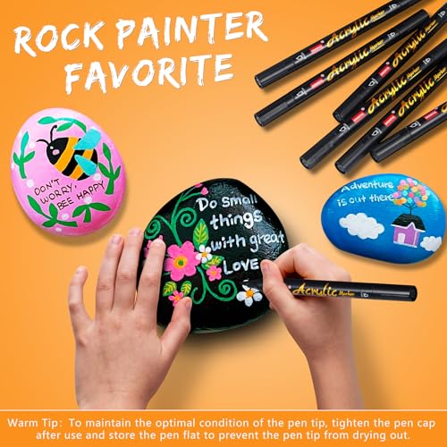 Acrylic Paint Pens Markers, 6 Pc Black Dual Tips Waterproof Paint Markers | Rock Painting, Fabric, Metal, Glass, Wood, Canvas, Ceramic, Pumpkins, Eggs, Plastic, Non-Toxic & Odor - color: Brush Fine 6 Black