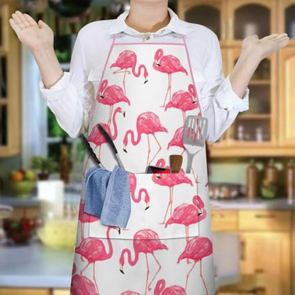 Apron with 2 Pockets,Kitchen Chef Artist Aprons for Cooking Gardening Baking Painting, Waterproof Apron 33" x 27" - color: Flamingo