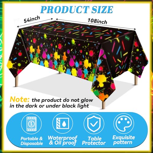 VitalCozy 6 Pcs 80s Neon Glow in The Dark Tablecloths for Party Supplies | Disposable Neon Table Cloths, 54 x 108 Inch, Plastic, Glow Party Table Covers, Halloween, Birthday, Black Light Party