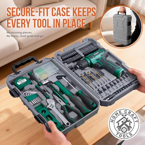 Hi-Spec 8V USB Power Drill Driver and Home Tool Kit with Toolbox Set, Green - color: Green, size: 70-Piece