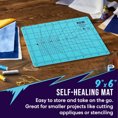 Zoid 9" x 6" Self-Healing Cutting Mat, PVC Grid Mat, Crafting and Sewing Mat for Multiple Projects, Arts and Crafts, Silhouette Cutting, Cyan/Purple BP - style: 9" X 6"