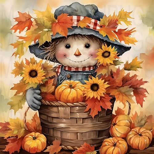 Fall Scarecrow Pumpkin Sunflower Paint by Numbers Kit for Adults, DIY Paint by Numbers Kits for Adults Beginners Without Frame, Acrylic Paint Canvas Painting Kits Art for Home Decor 16x16 Inch - color: Fall Scarecrow Pumpkin