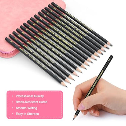 Heshengping, Sketching and Drawing Pencils Set 26pcs, Art Supplies Drawing pencil Kit,Graphite Charcoal Professional Pencils Set, Adults Beginners Artist - style: 26 Pack Sketching Pencils Pink