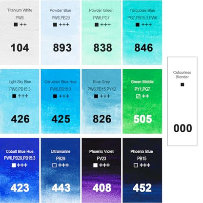 PHOENIX Blue Oil Paint Stick - Set of 12 Ocean Marine Colors 37ml Large Soft Oil Pastels for Artists - color: 12 Marine Colors
