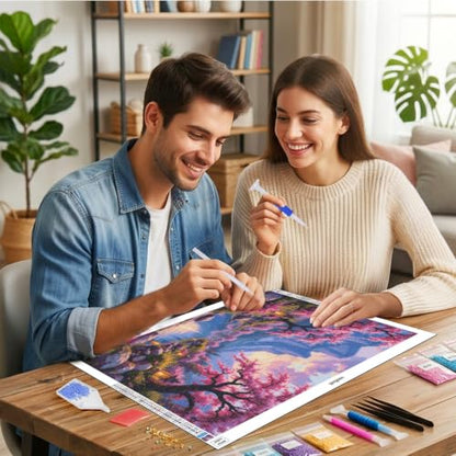 HeeBenor 5D Landscape Large Diamond Painting Kits for Adults, 27.5" X15.7" - color: Cherry Blossom 056