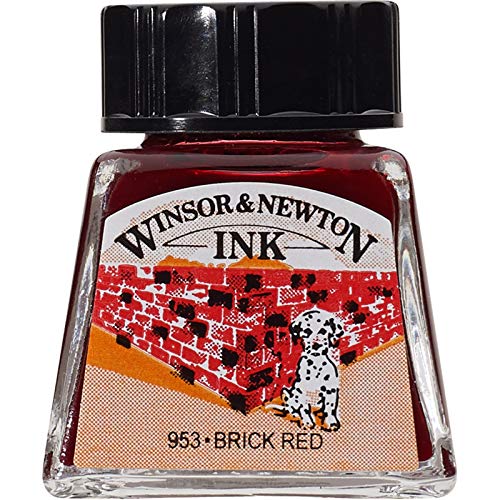 Winsor & Newton Drawing Ink, 14ml Bottle, Brick Red | Fast-drying, transparent & water-resistant; Outstanding Color Brilliance; Perfect for brush, dip pen, airbrush applications. - color: Brick Red, style: 14ml Bottle